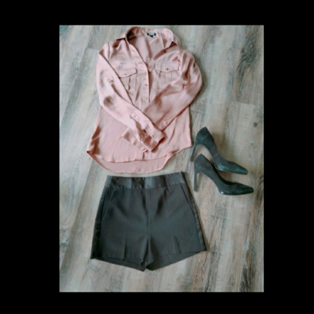 Express Button Down Shirt in Bronze Metallic Like Color, Size Small